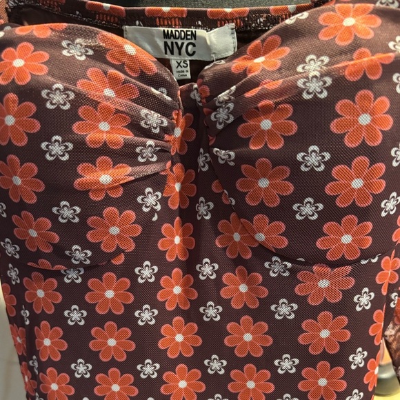 MADDEN NYC FLOWER PRINT CASUAL DRESSY RUCHED SUMMER BODYCON DRESS NWT SZ XS - Picture 6 of 8